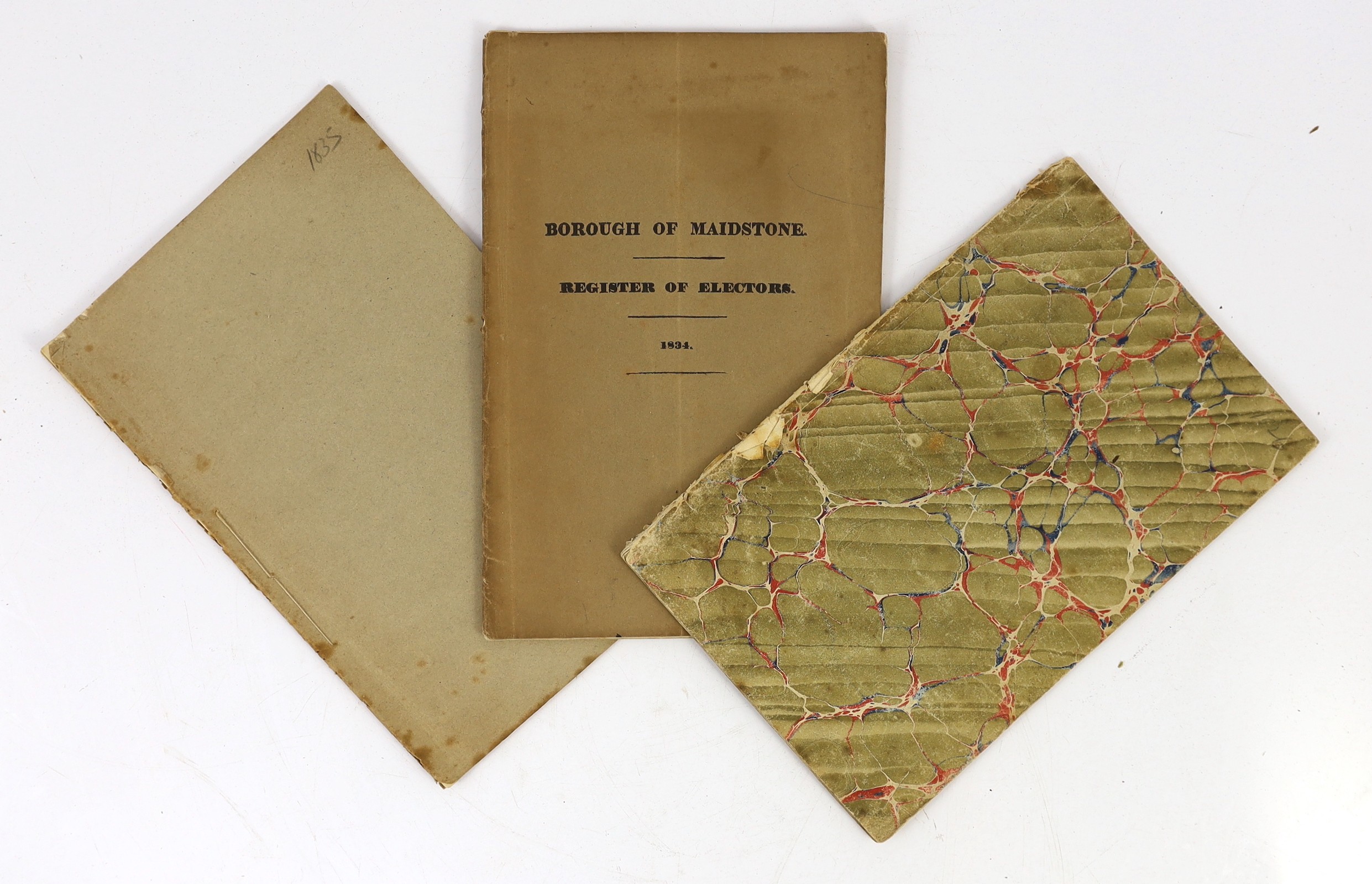 KENT: Acts of Parliament, for the Government and Regulation of the Poor in the Town and Parish of Maidstone.... original printed wrappers, folio. Maidstone, 1828; The Poll for electing Two Burgesses, for.... Maidstone...